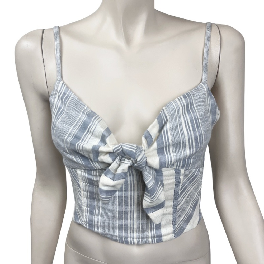 Angie Blue‎ and White Striped Tie Front Cropped Halter Tank Top
